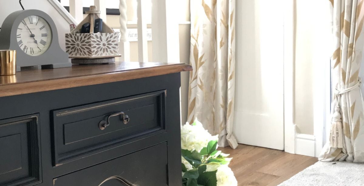 Black Hallway Table with cream room decor