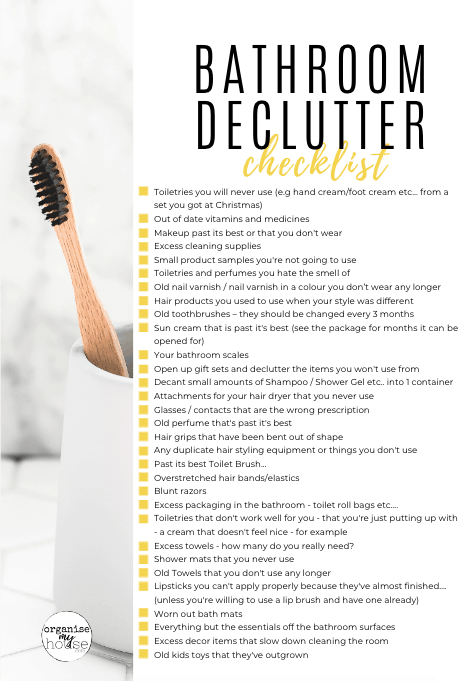 Printable Checklist Of Things To Declutter From Your Bathroom Today