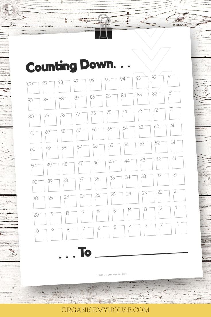 Free 100 To 1 Countdown Calendar Printable (A4 And Letter)