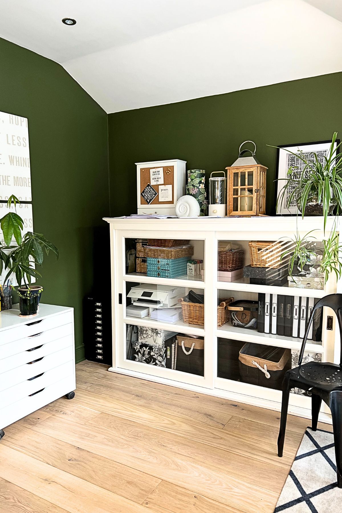 Embrace Your Inner Home Boss 9 Home Office paperwork storage, with dark green walls