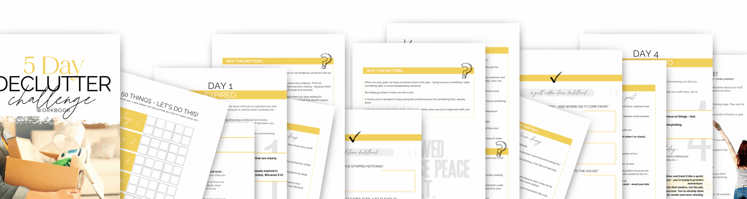 Pages from the 5 day declutter challenge workbook