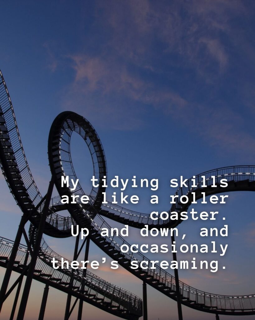 54 Funny Sayings About Clutter (That’ll Make You Feel Better About Yours) 45 My tidying skills are like a roller coaster. Up and down, and occasionally there's screaming