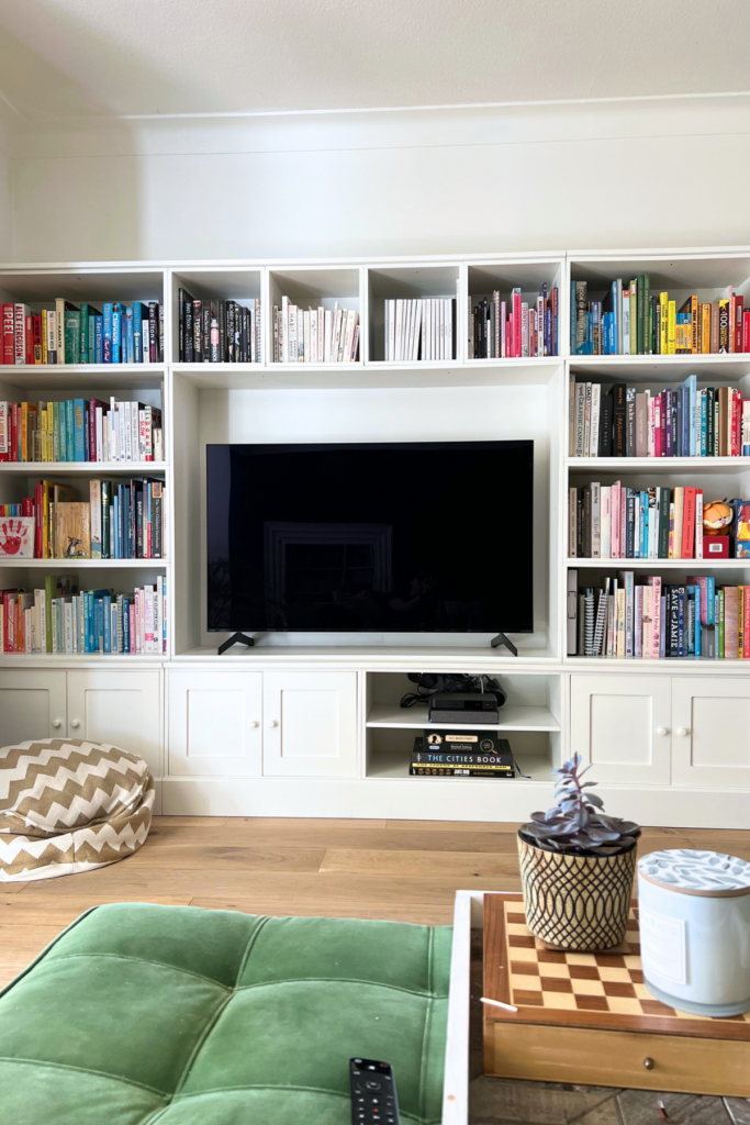 5 Popular Organising Ideas I've Tried - But Won't Be Doing Again 3 Colour coded bookcase and tv unit