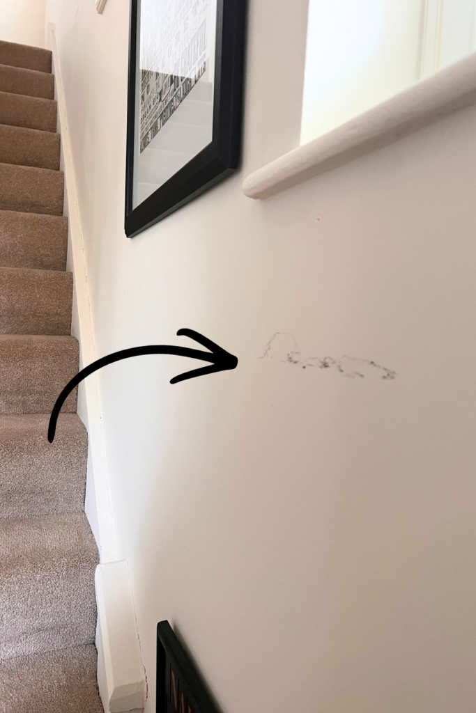 25 Clever Uses For Magic Erasers At Home - Fully Tested! 2 The before of cleaning marks off a wall with a magic eraser