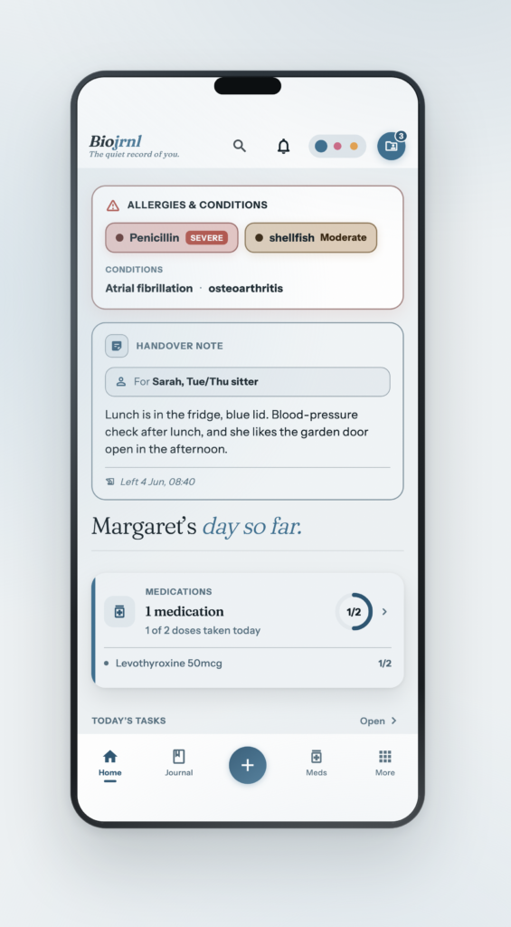 12 Important Things To Record About Your Health (& The Best Ways To Track Them) 3 Screenshot from the Biojrnl app - managed profiles